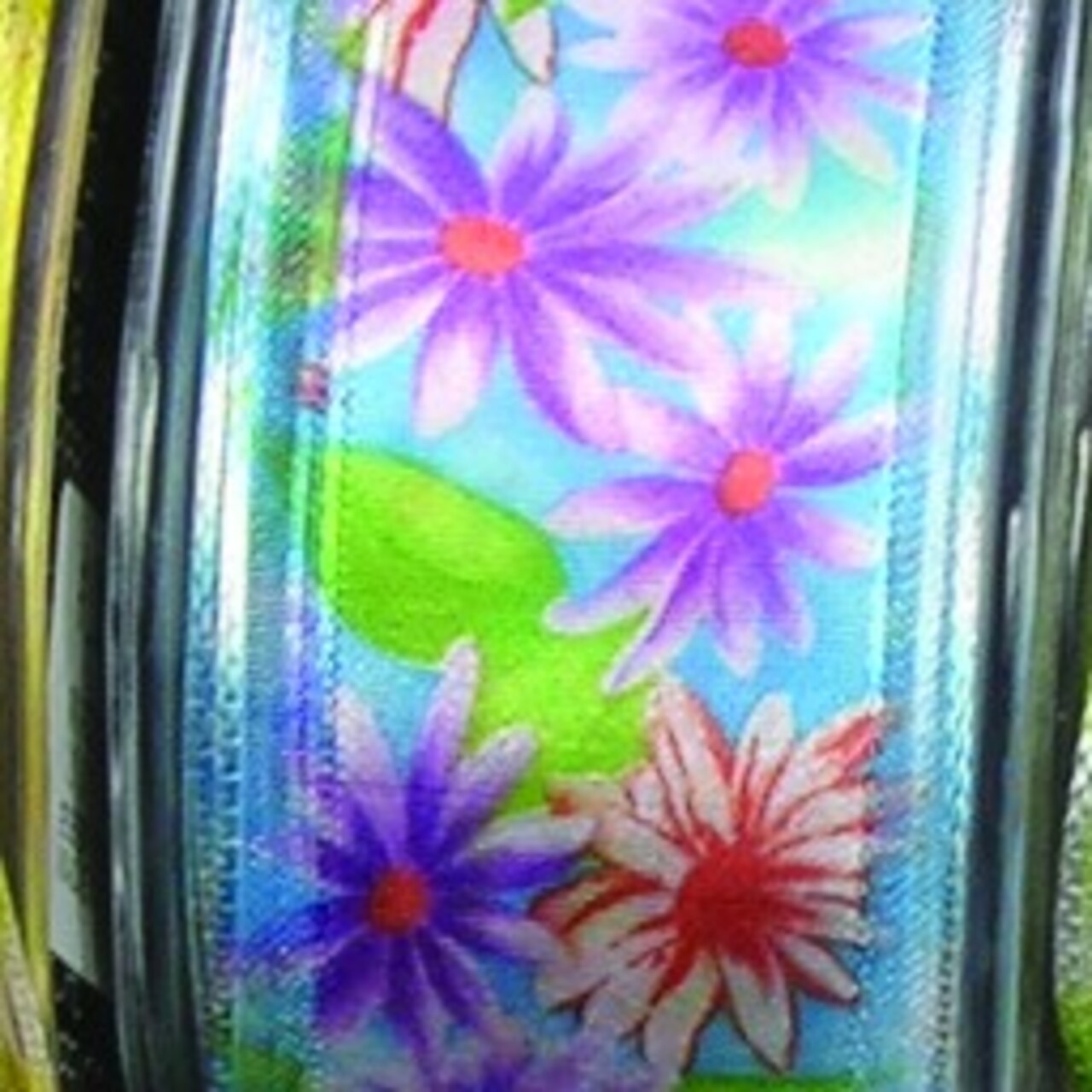 The Ribbon People Sheer Blue and Pink Floral Edge Wired Craft Ribbon 1.5" x 27 Yards